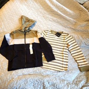 Nwt 5T full zip colorblocked hoodie & ls thermal striped tee